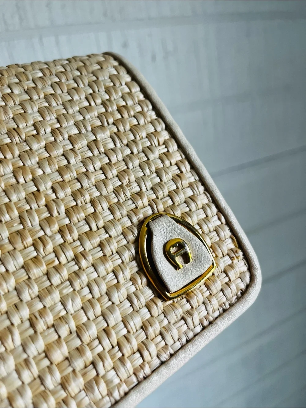 Etienne Aigner Natural Woven Straw Clutch with Gold-Tone Accent